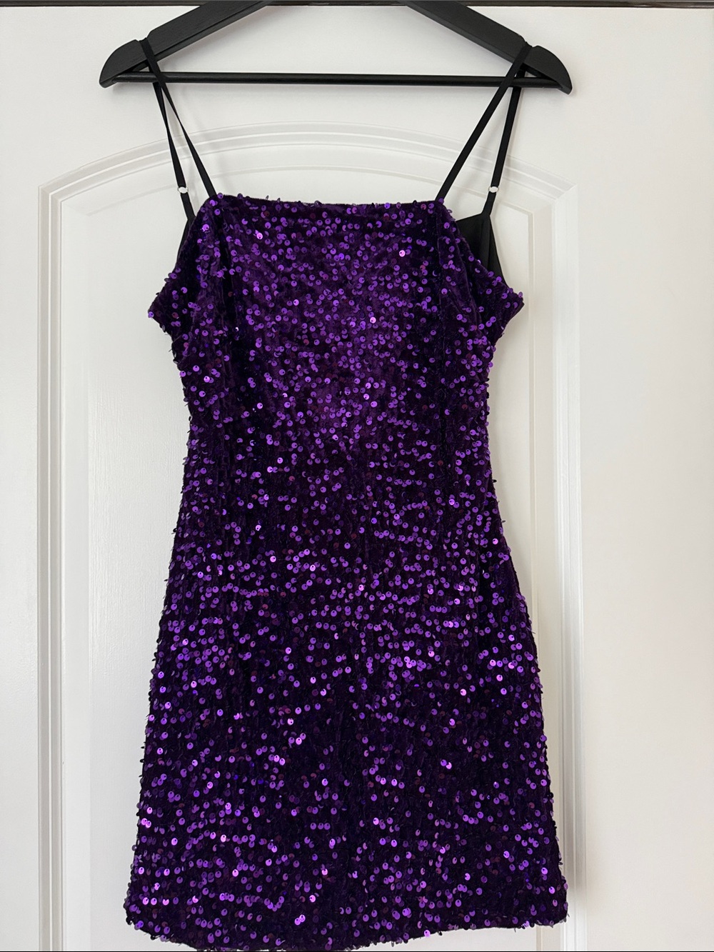 Purple Sequin Spaghetti Strap Party Dress